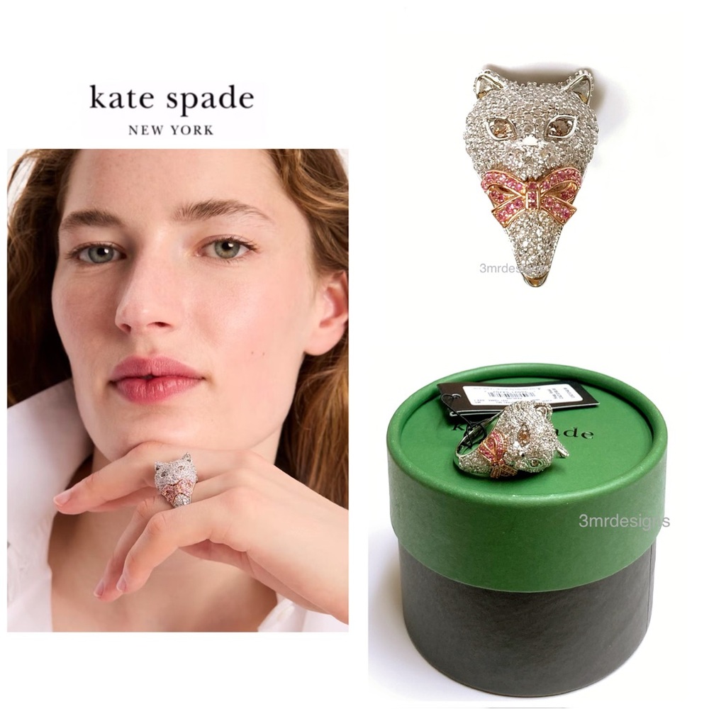 NWT Kate Spade♠️PAWLINA 12-K Gold Plated CZ Crystals Reconstituted Corundum Ring